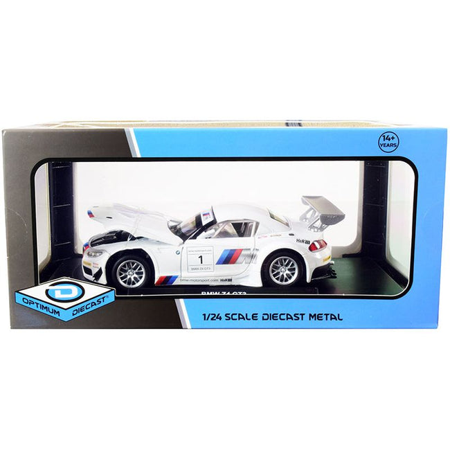 BMW Z4 GT3 1 White and Silver 1/24 Diecast Model Car by Optimum Diecast - Optimum Diecast - ModelCars.com