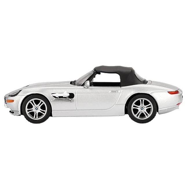 BMW Z8 Silver Metallic with Black Soft Top 007 James Bond "The World Is Not Enough" (1999) Movie Limited Edition 1/64 Diecast Model Car by Mini GT-Mini GT-ModelCars.com
