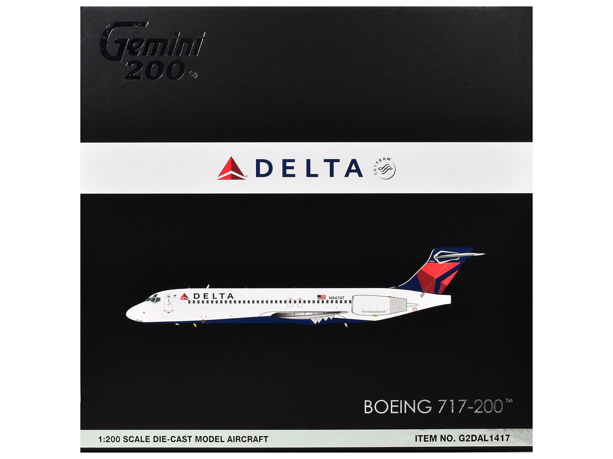 Boeing 717-200 Commercial Aircraft "Delta Air Lines" (N947AT) White with Blue and Red Tail "Gemini 200" Series 1/200 Diecast Model by GeminiJets-GeminiJets-ModelCars.com