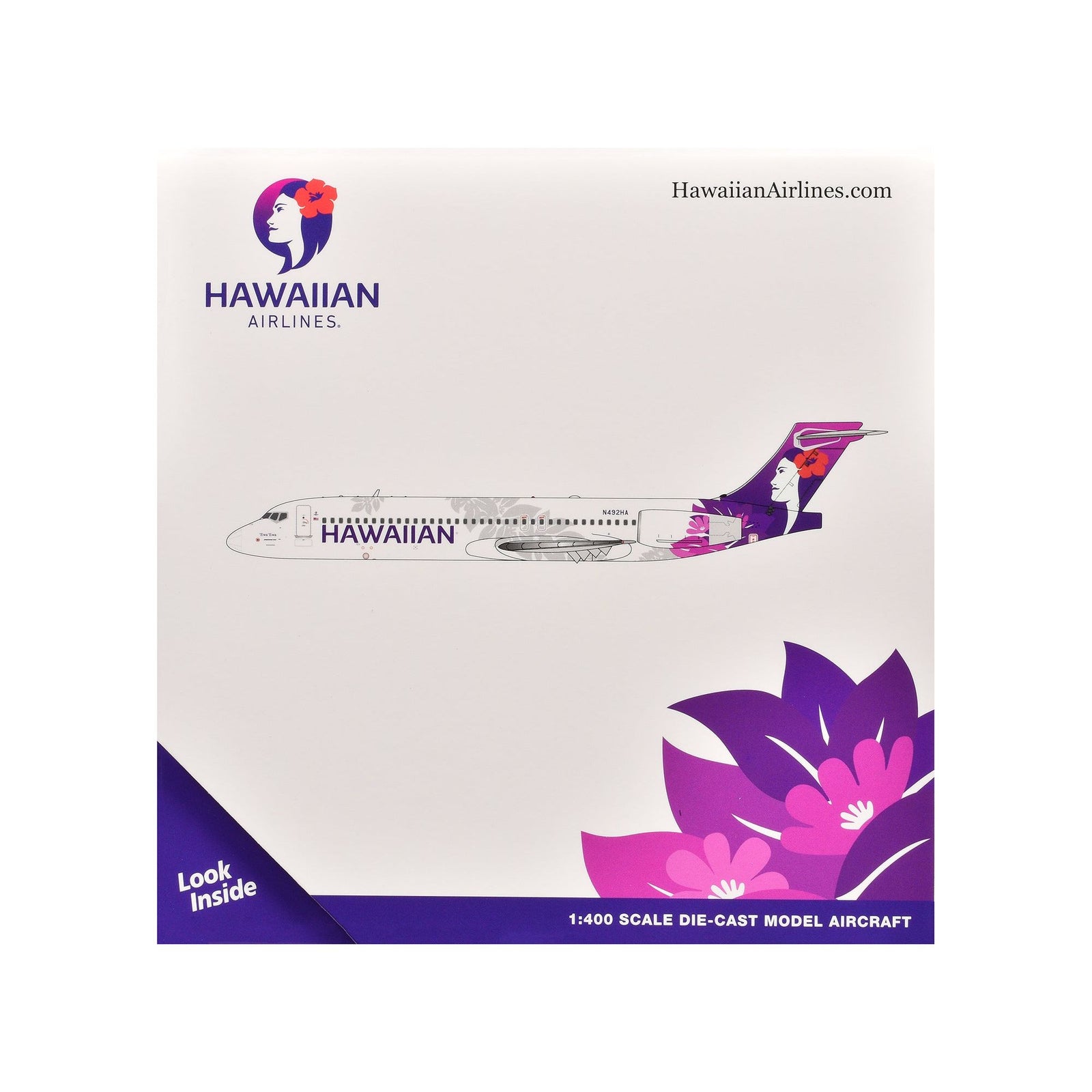 Boeing 717 - 200 Commercial Aircraft "Hawaiian Airlines" (N492HA) White with Purple Graphics 1/400 Diecast Model Airplane by GeminiJets - GeminiJets - ModelCars.com