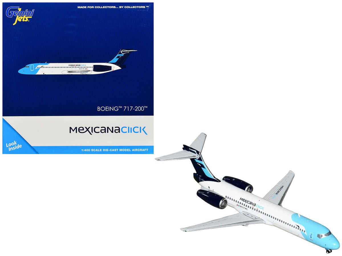 Boeing 717-200 Commercial Aircraft "Mexicana Click" (N907ME) White with Light Blue Nose and Dark Blue Tail 1/400 Diecast Model Airplane by GeminiJets-GeminiJets-ModelCars.com