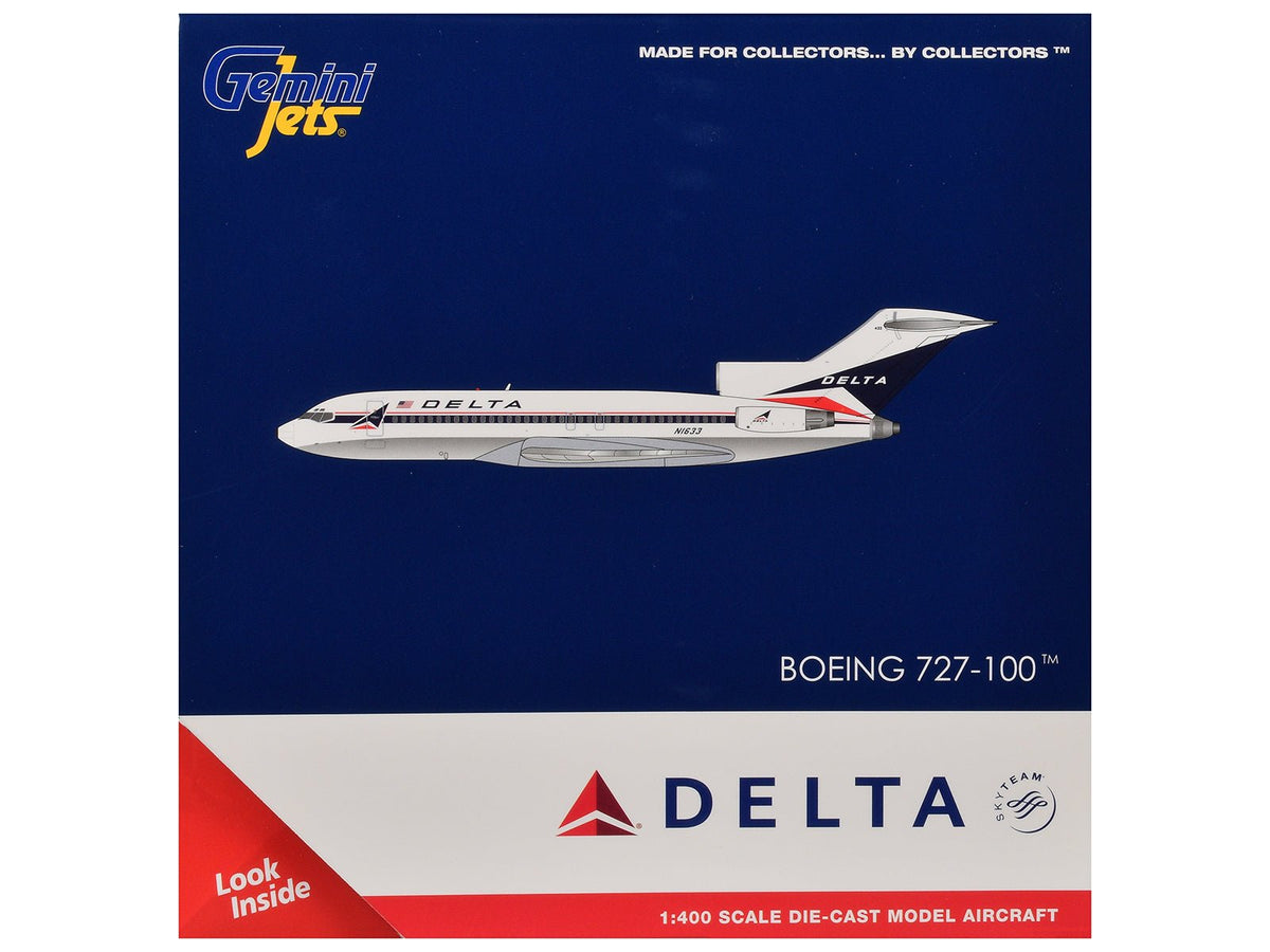 Boeing 727-100 Commercial Aircraft "Delta Air Lines" (N1633) White with Red and Blue Stripes 1/400 Diecast Model by GeminiJets-GeminiJets-ModelCars.com