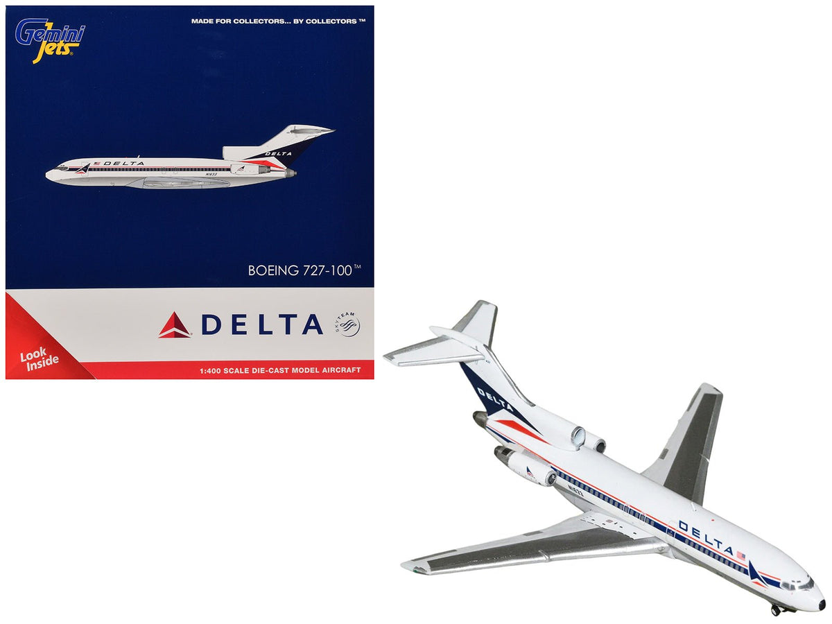 Boeing 727-100 Commercial Aircraft "Delta Air Lines" (N1633) White with Red and Blue Stripes 1/400 Diecast Model by GeminiJets-GeminiJets-ModelCars.com