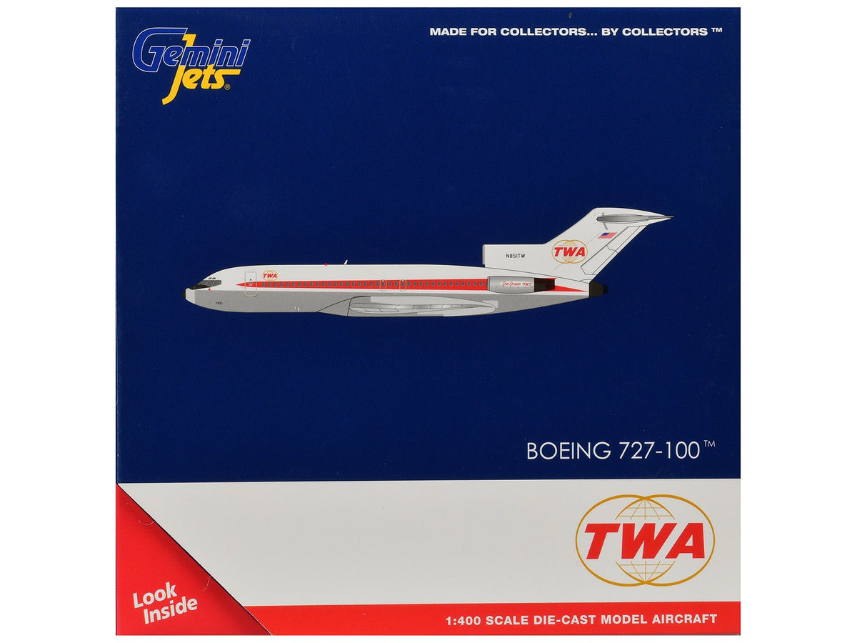 Boeing 727-100 Commercial Aircraft "Trans World Airlines" (N851TW) White with Red Stripes 1/400 Diecast Model by GeminiJets-GeminiJets-ModelCars.com