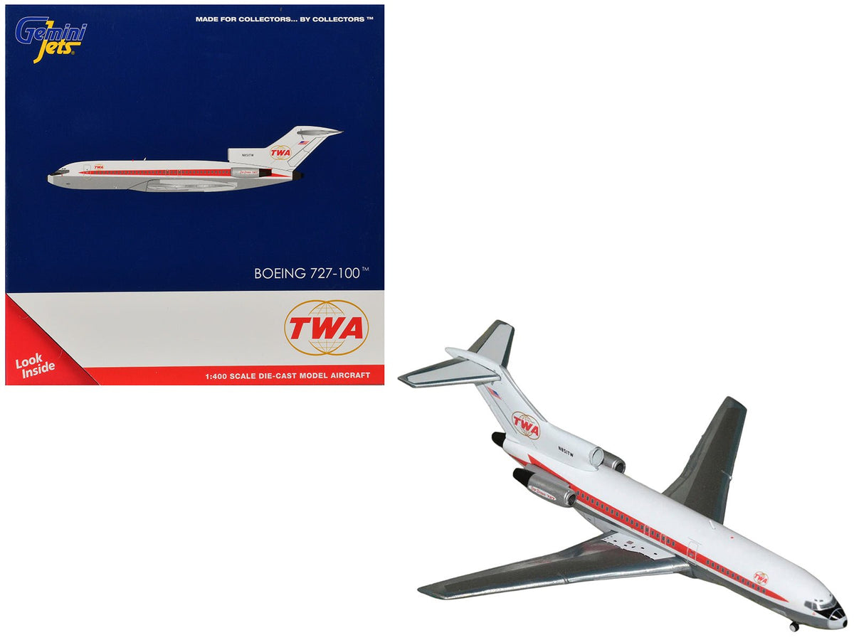 Boeing 727-100 Commercial Aircraft "Trans World Airlines" (N851TW) White with Red Stripes 1/400 Diecast Model by GeminiJets-GeminiJets-ModelCars.com