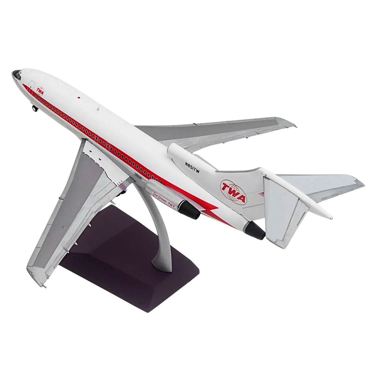 Boeing 727-100 Commercial Aircraft "Trans World Airlines (TWA)" (N851TW) White with Red Stripes "Gemini 200" Series 1/200 Diecast Model Airplane by GeminiJets-GeminiJets-ModelCars.com