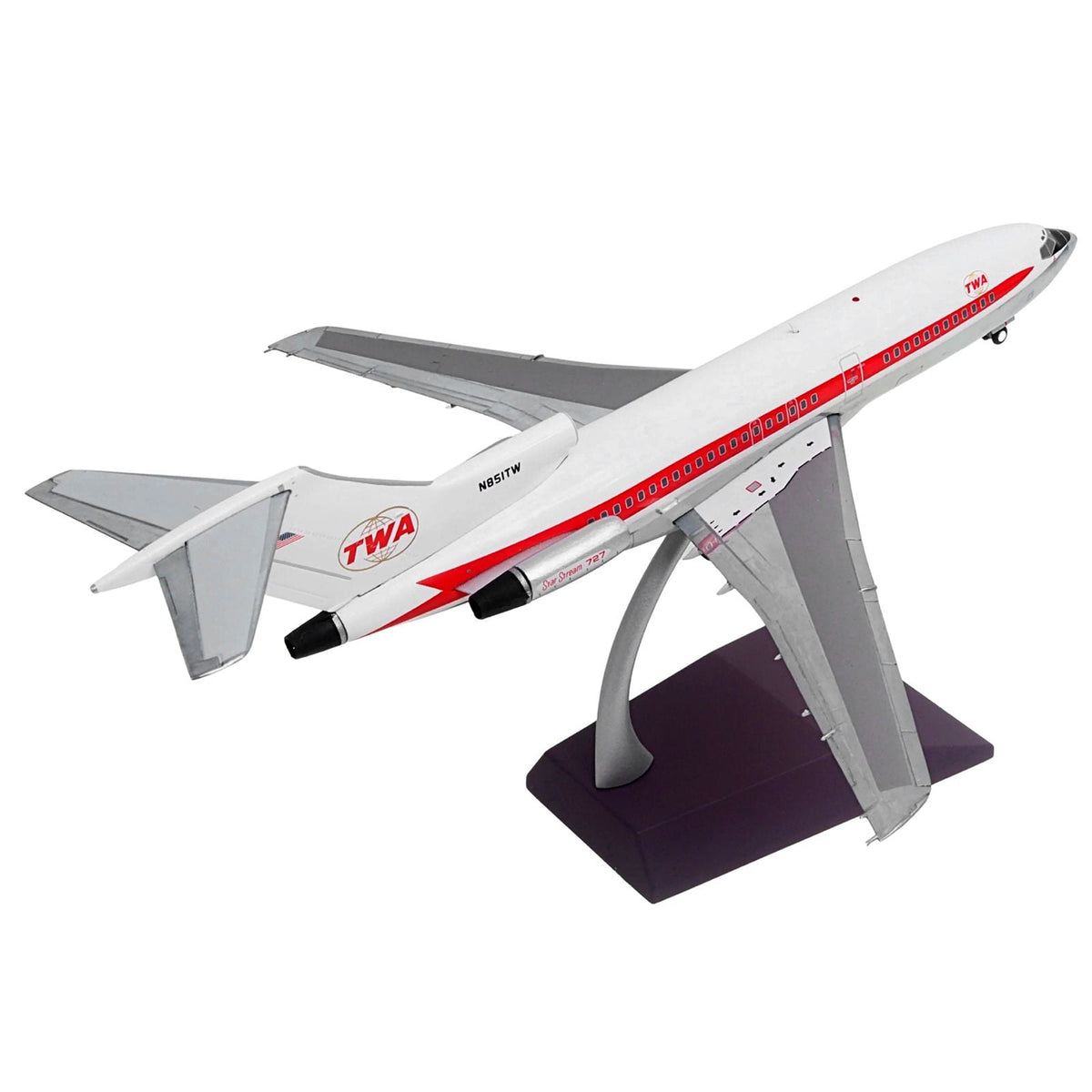 Boeing 727-100 Commercial Aircraft "Trans World Airlines (TWA)" (N851TW) White with Red Stripes "Gemini 200" Series 1/200 Diecast Model Airplane by GeminiJets-GeminiJets-ModelCars.com