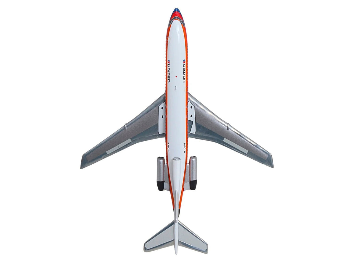 Boeing 727-100 Commercial Aircraft "United Airlines - Saul Bass Livery" (N7001U) White with Stripes 1/400 Diecast Model by GeminiJets-GeminiJets-ModelCars.com