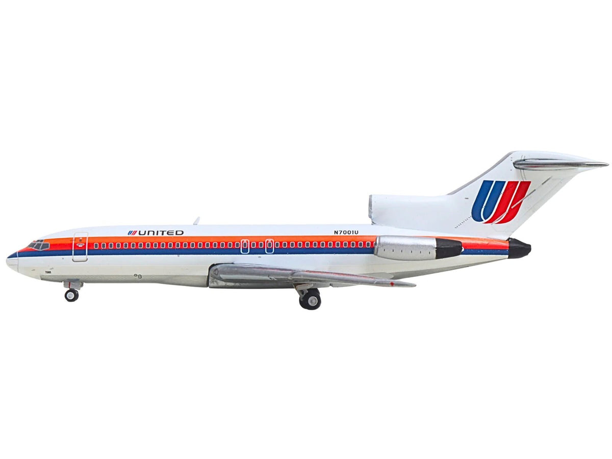 Boeing 727-100 Commercial Aircraft "United Airlines - Saul Bass Livery" (N7001U) White with Stripes 1/400 Diecast Model by GeminiJets-GeminiJets-ModelCars.com