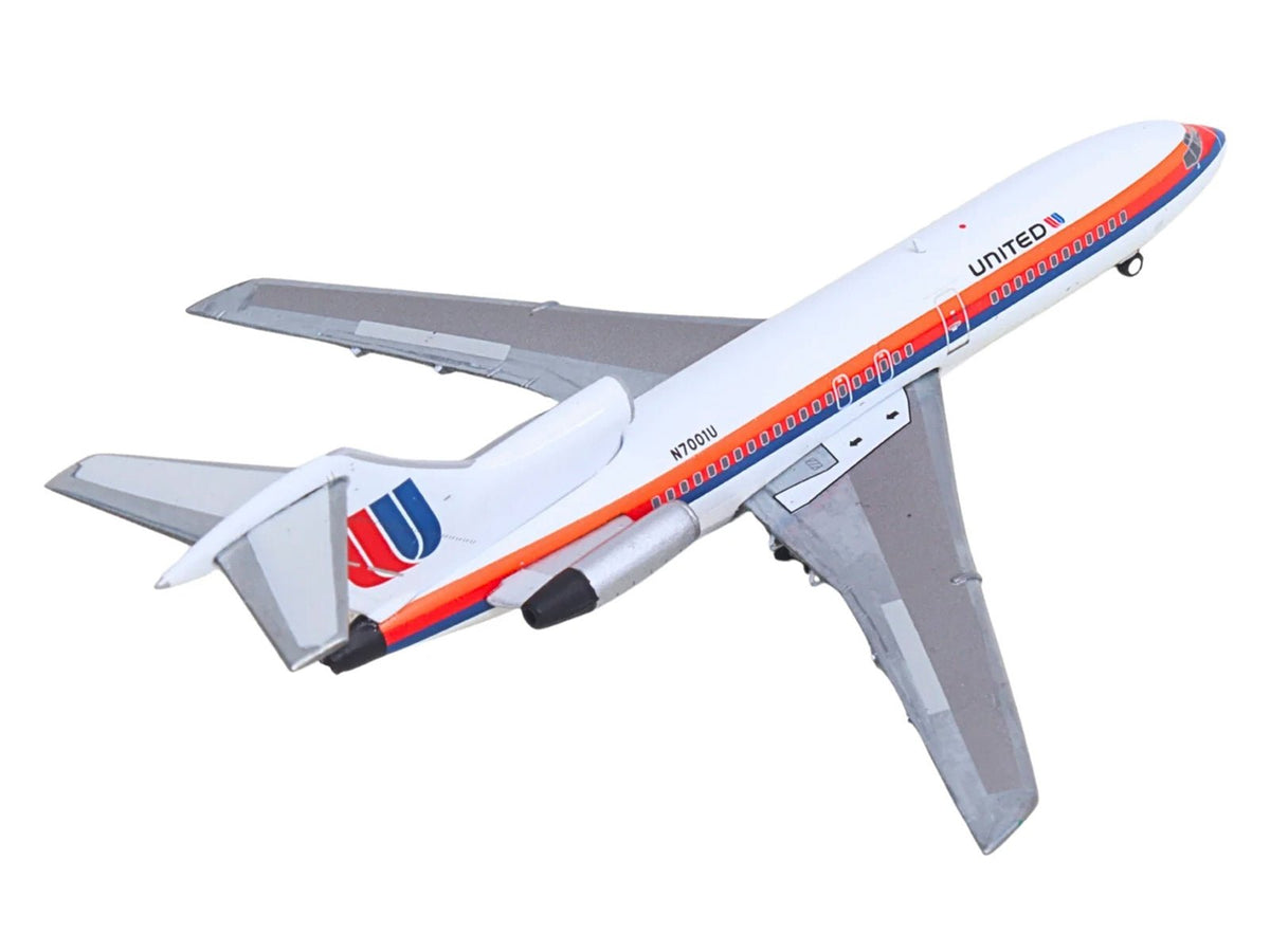 Boeing 727-100 Commercial Aircraft "United Airlines - Saul Bass Livery" (N7001U) White with Stripes 1/400 Diecast Model by GeminiJets-GeminiJets-ModelCars.com