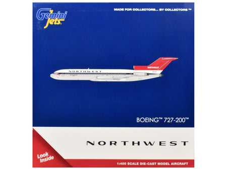 Boeing 727-200 Commercial Aircraft "Northwest Airlines" (N254US) White with Blue Stripes and Red Tail 1/400 Diecast Model by GeminiJets-GeminiJets-ModelCars.com