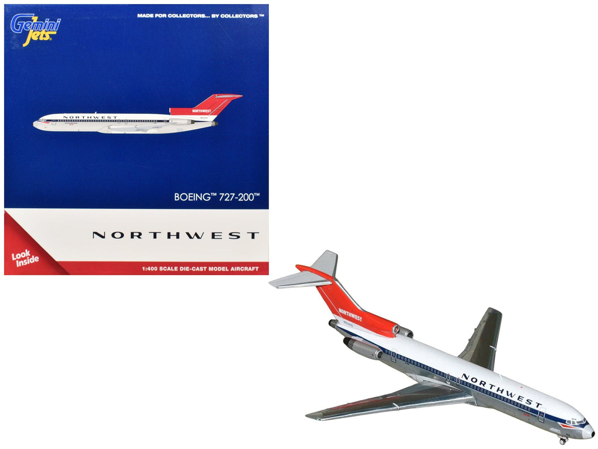 Boeing 727-200 Commercial Aircraft "Northwest Airlines" (N254US) White with Blue Stripes and Red Tail 1/400 Diecast Model by GeminiJets-GeminiJets-ModelCars.com