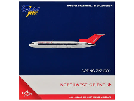 Boeing 727-200 Commercial Aircraft "Northwest Orient" (N298US) Silver with White Stripes and Red Tail 1/400 Diecast Model by GeminiJets-GeminiJets-ModelCars.com