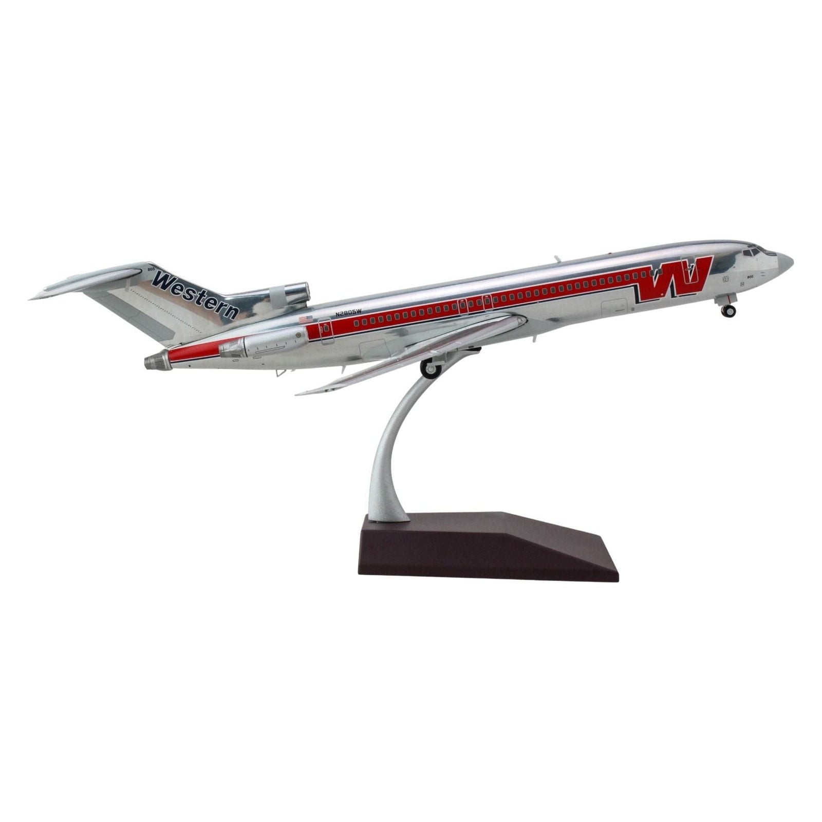 Boeing 727 - 200 Commercial Aircraft "Western Airlines" (N2805W) Silver with Red Stripes "Gemini 200" Series 1/200 Diecast Model Airplane by GeminiJets - GeminiJets - ModelCars.com