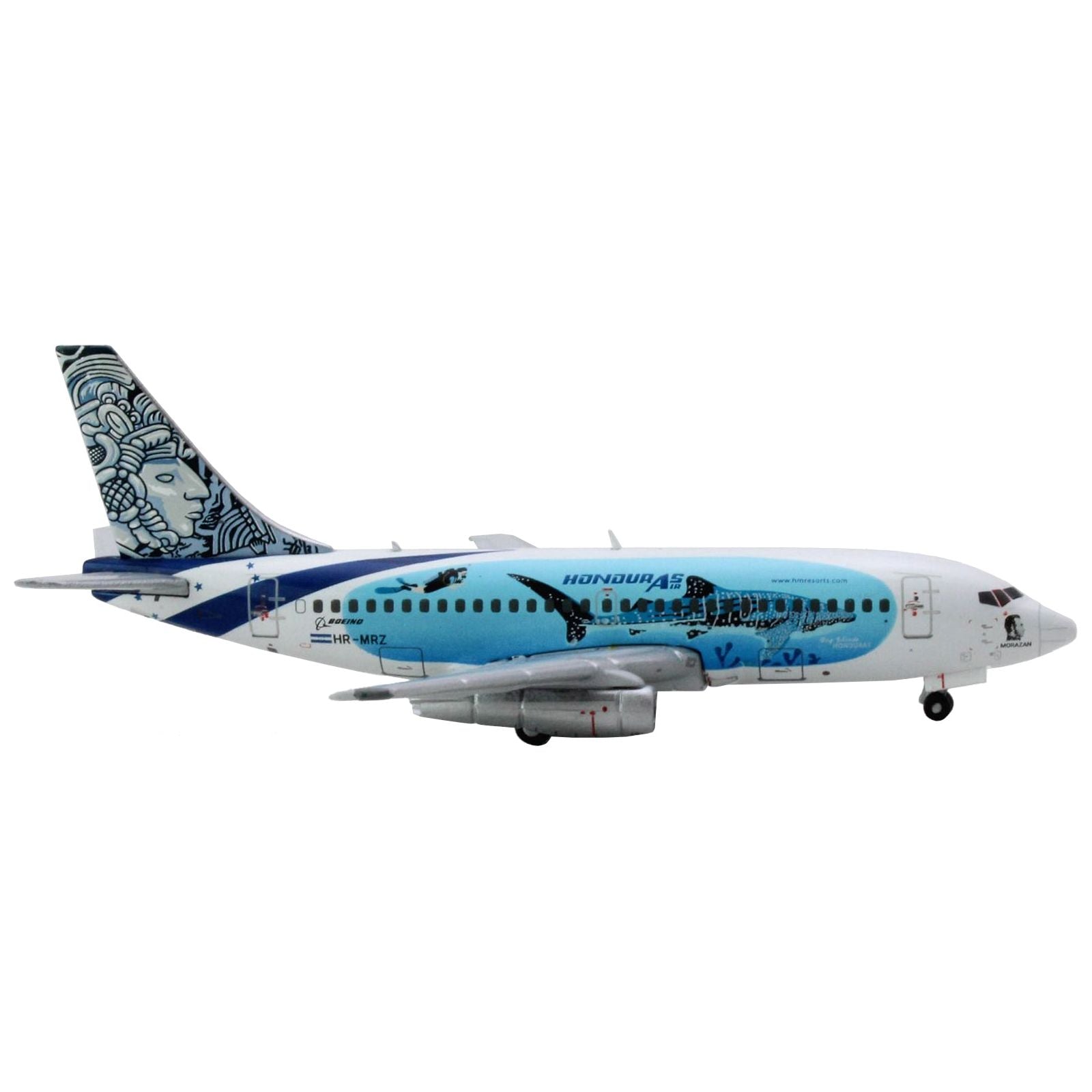 Boeing 737 - 200 Commercial Aircraft "Aviatsa Honduras" (HR - MRZ) White with Blue Graphics 1/400 Diecast Model Airplane by GeminiJets - GeminiJets - ModelCars.com