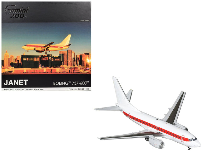 Boeing 737-600 Commercial Aircraft "EG&G - Janet Airlines" (N319BD) White with Red Stripes "Gemini 200" Series 1/200 Diecast Model Airplane by GeminiJets-GeminiJets-ModelCars.com