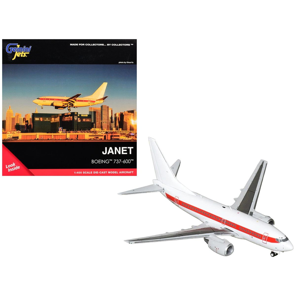 Boeing 737-600 Transport Aircraft "EG&G - Janet Airlines" (N319BD) White with Red Stripes 1/400 Diecast Model Airplane by GeminiJets-GeminiJets-ModelCars.com