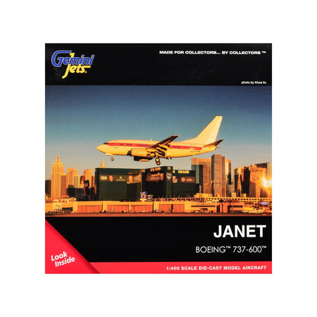 Boeing 737-600 Transport Aircraft "EG&G - Janet Airlines" (N319BD) White with Red Stripes 1/400 Diecast Model Airplane by GeminiJets-GeminiJets-ModelCars.com