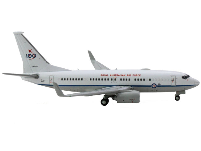 Boeing 737-700 Aircraft "Royal Australian Air Force 100th Anniversary" (A36-001) White with Blue Stripes "Gemini Macs" Series 1/400 Diecast Model Airplane by GeminiJets-GeminiJets-ModelCars.com