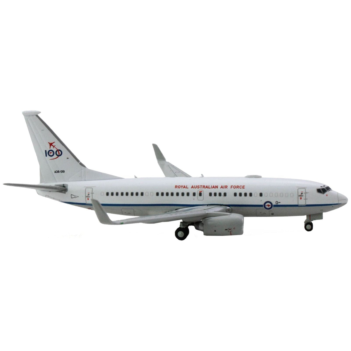 Boeing 737-700 Aircraft "Royal Australian Air Force 100th Anniversary" (A36-001) White with Blue Stripes "Gemini Macs" Series 1/400 Diecast Model Airplane by GeminiJets-GeminiJets-ModelCars.com