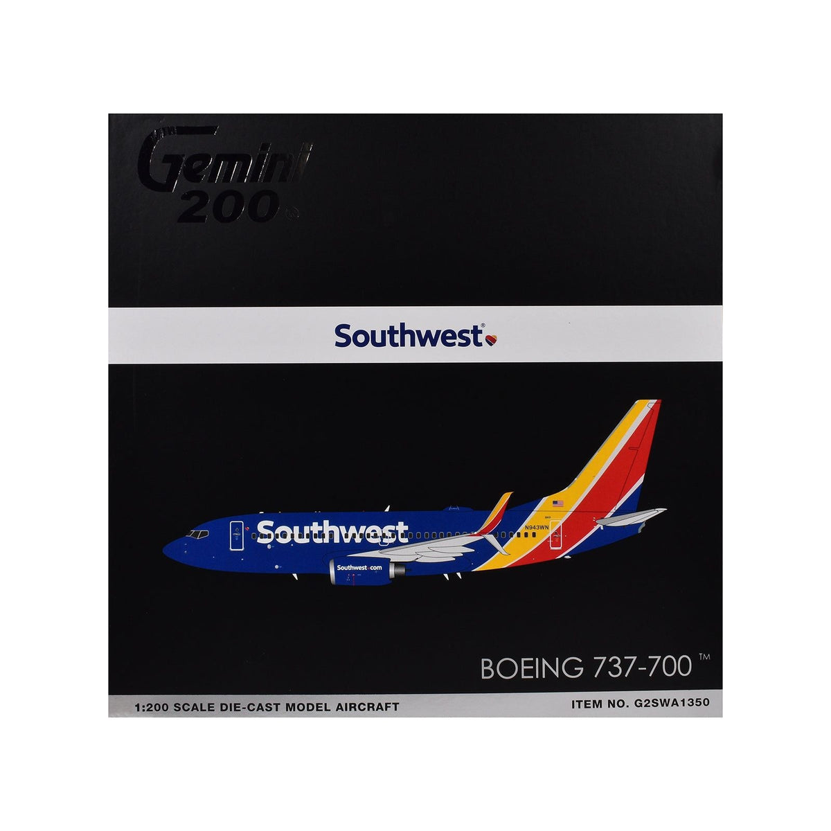 Boeing 737-700 Commercial Aircraft "Southwest Airlines" (N943WN) Blue with Striped Tail "Gemini 200" Series 1/200 Diecast Model Airplane by GeminiJets-GeminiJets-ModelCars.com