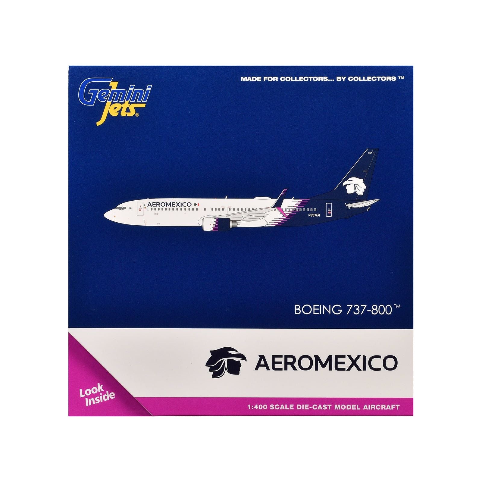 Boeing 737 - 800 Commercial Aircraft "Aeromexico" (N957AM) White with Blue Tail 1/400 Diecast Model Airplane by GeminiJets - GeminiJets - ModelCars.com