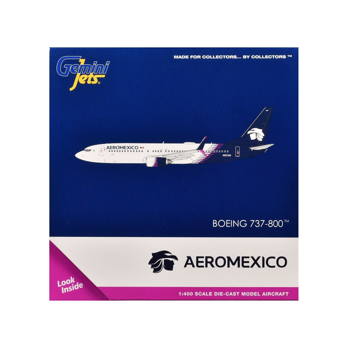 Boeing 737-800 Commercial Aircraft "Aeromexico" (N957AM) White with Blue Tail 1/400 Diecast Model Airplane by GeminiJets-GeminiJets-ModelCars.com