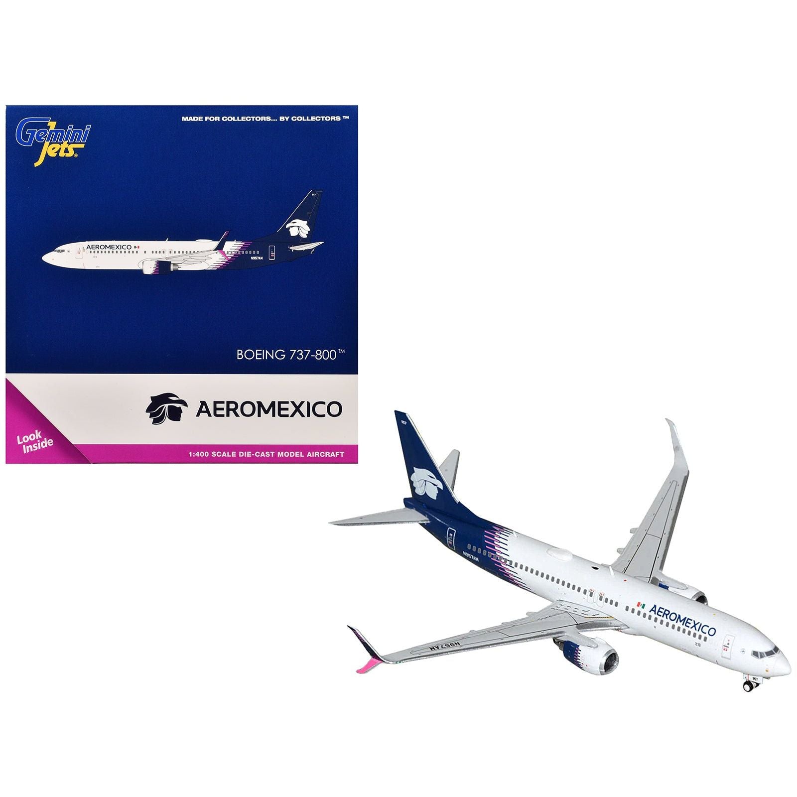 Boeing 737 - 800 Commercial Aircraft "Aeromexico" (N957AM) White with Blue Tail 1/400 Diecast Model Airplane by GeminiJets - GeminiJets - ModelCars.com
