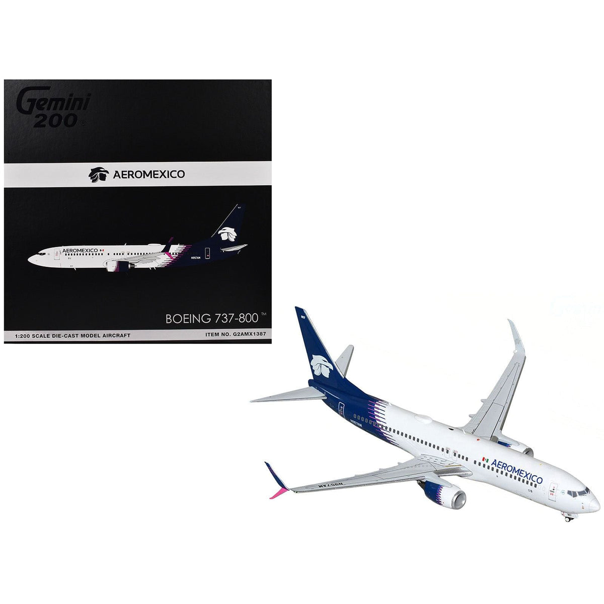 Boeing 737-800 Commercial Aircraft "AeroMexico" (N957AM) White with Dark Blue Tail "Gemini 200" Series 1/200 Diecast Model Airplane by GeminiJets-GeminiJets-ModelCars.com