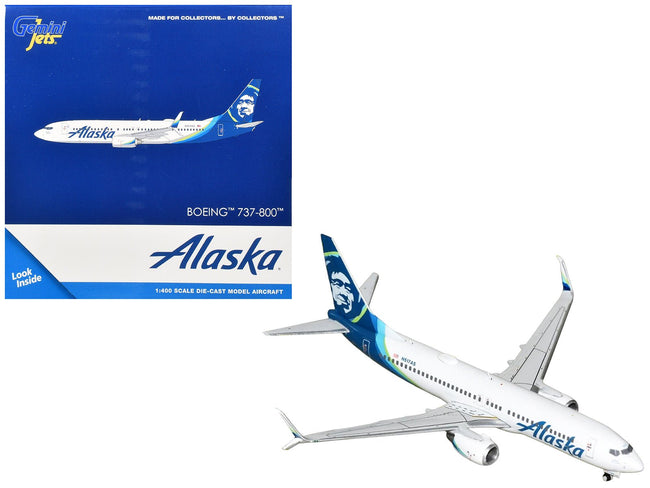 Boeing 737-800 Commercial Aircraft "Alaska Airlines" (N517AS) White with Blue Tail 1/400 Diecast Model Airplane by GeminiJets-GeminiJets-ModelCars.com