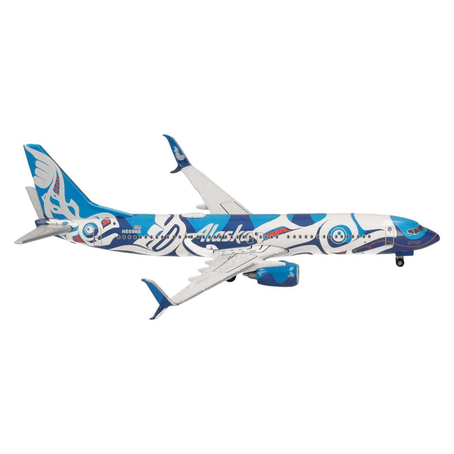 Boeing 737-800 Commercial Aircraft "Alaska Airlines - Salmon People Livery" (N559AS) Blue and White 1/500 Diecast Model Airplane by Herpa-Herpa-ModelCars.com