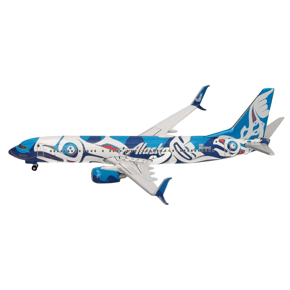Boeing 737-800 Commercial Aircraft "Alaska Airlines - Salmon People Livery" (N559AS) Blue and White 1/500 Diecast Model Airplane by Herpa-Herpa-ModelCars.com