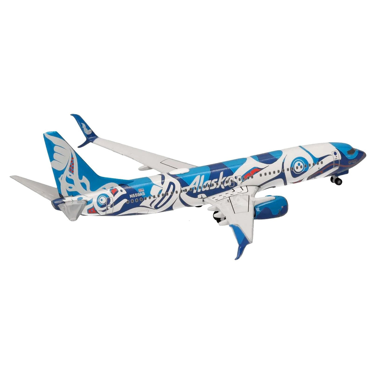Boeing 737-800 Commercial Aircraft "Alaska Airlines - Salmon People Livery" (N559AS) Blue and White 1/500 Diecast Model Airplane by Herpa-Herpa-ModelCars.com