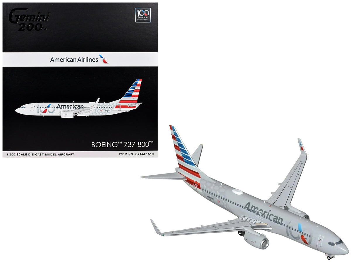 Boeing 737-800 Commercial Aircraft "American Airlines 100th Anniversary 2026" (N840NN) Gray with Tail Stripes "Gemini 200" Series 1/200 Diecast Model Airplane by GeminiJets-GeminiJets-ModelCars.com