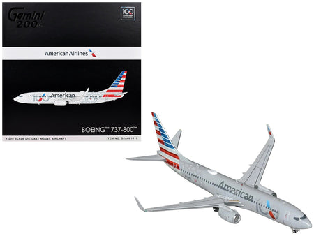 Boeing 737-800 Commercial Aircraft "American Airlines 100th Anniversary 2026" (N840NN) Gray with Tail Stripes "Gemini 200" Series 1/200 Diecast Model Airplane by GeminiJets-GeminiJets-ModelCars.com