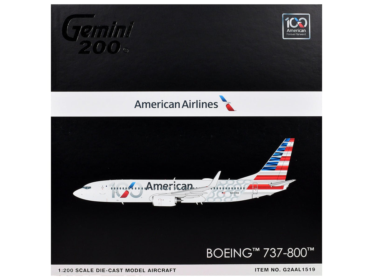 Boeing 737-800 Commercial Aircraft "American Airlines 100th Anniversary 2026" (N840NN) Gray with Tail Stripes "Gemini 200" Series 1/200 Diecast Model Airplane by GeminiJets-GeminiJets-ModelCars.com