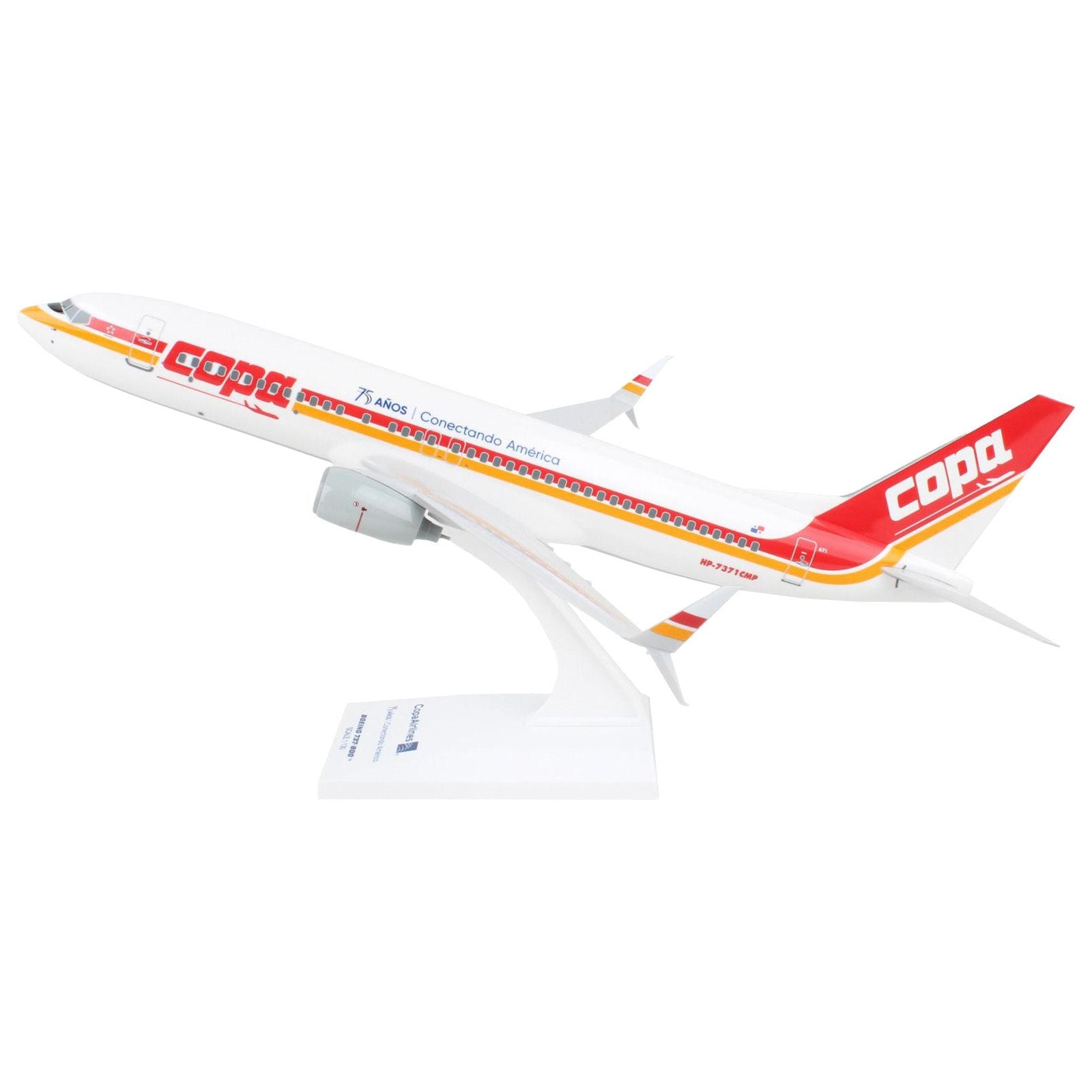 Boeing 737 - 800 Commercial Aircraft "Copa Airlines" (HP - 7371CMP) White with Red and Yellow Stripes (Snap - Fit) 1/130 Plastic Model by Skymarks - Skymarks - ModelCars.com