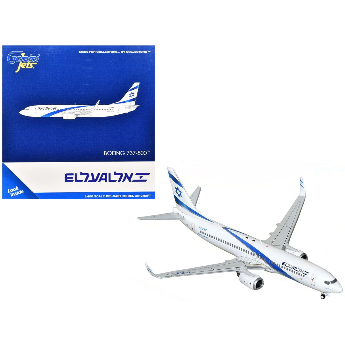 Boeing 737-800 Commercial Aircraft "El Al Israel Airlines" (4X-EKK) White with Blue Stripes 1/400 Diecast Model Airplane by GeminiJets-GeminiJets-ModelCars.com
