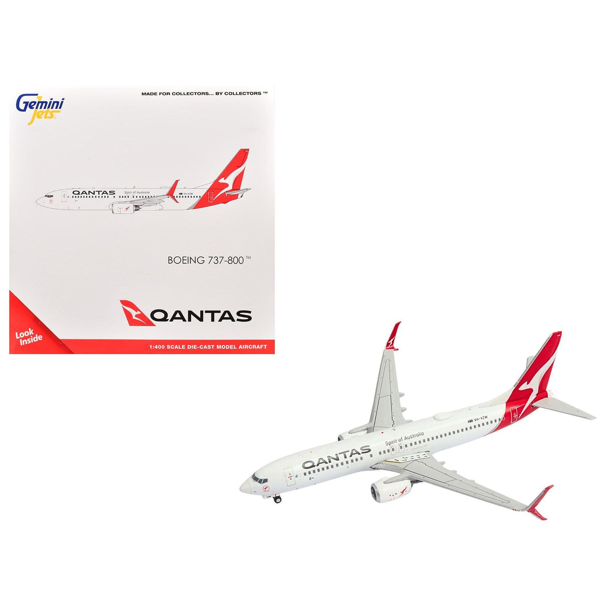 Boeing 737-800 Commercial Aircraft "Qantas Airways" (VH-VZW) White with Red Tail 1/400 Diecast Model Airplane by GeminiJets-GeminiJets-ModelCars.com