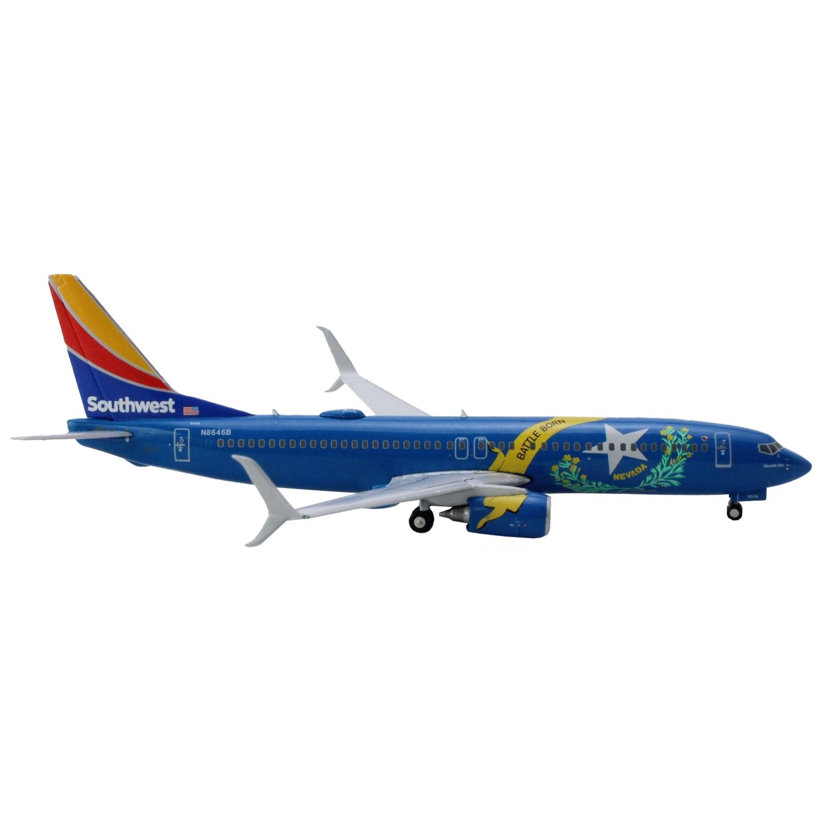 Boeing 737 - 800 Commercial Aircraft "Southwest Airlines - Nevada One" (N8646B) Blue with Striped Tail 1/400 Diecast Model Airplane by GeminiJets - GeminiJets - ModelCars.com