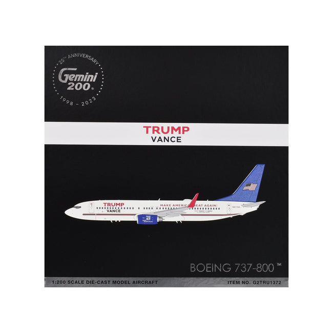 Boeing 737 - 800 Commercial Aircraft "Trump - Vance Campaign" (N917XA) White with Blue Tail "Gemini 200" Series 1/200 Diecast Model Airplane by GeminiJets - GeminiJets - ModelCars.com