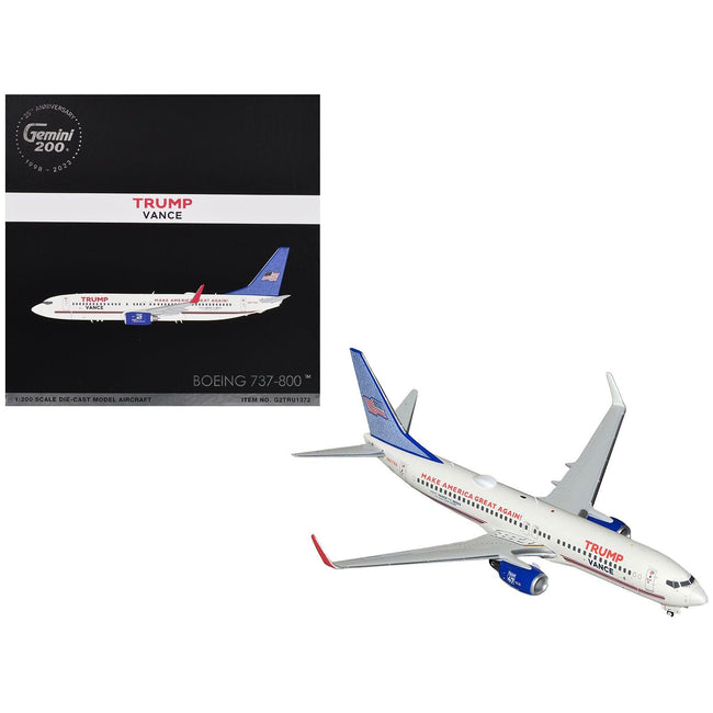 Boeing 737 - 800 Commercial Aircraft "Trump - Vance Campaign" (N917XA) White with Blue Tail "Gemini 200" Series 1/200 Diecast Model Airplane by GeminiJets - GeminiJets - ModelCars.com