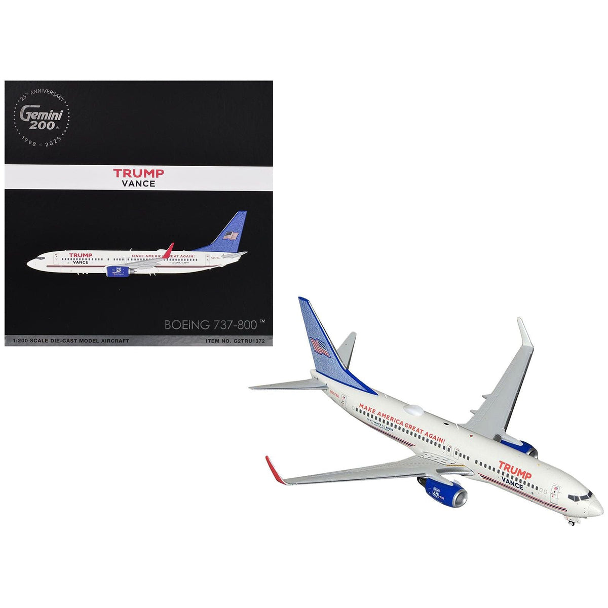 Boeing 737-800 Commercial Aircraft "Trump-Vance Campaign" (N917XA) White with Blue Tail "Gemini 200" Series 1/200 Diecast Model Airplane by GeminiJets-GeminiJets-ModelCars.com