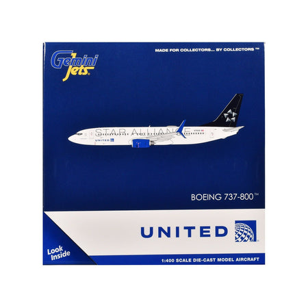 Boeing 737 - 800 Commercial Aircraft "United Airlines - Star Alliance" (N76516) White with Black Tail 1/400 Diecast Model Airplane by GeminiJets - GeminiJets - ModelCars.com