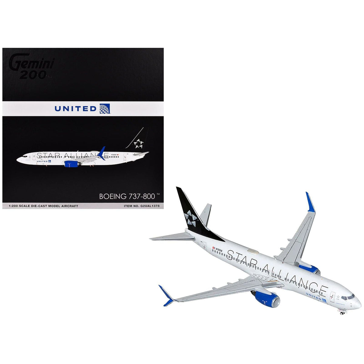 Boeing 737-800 Commercial Aircraft "United Airlines Star Alliance" (N76516) White with Black Tail "Gemini 200" Series 1/200 Diecast Model Airplane by GeminiJets-GeminiJets-ModelCars.com