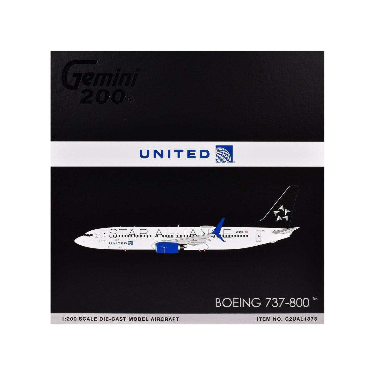 Boeing 737-800 Commercial Aircraft "United Airlines Star Alliance" (N76516) White with Black Tail "Gemini 200" Series 1/200 Diecast Model Airplane by GeminiJets-GeminiJets-ModelCars.com