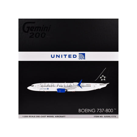 Boeing 737-800 Commercial Aircraft "United Airlines Star Alliance" (N76516) White with Black Tail "Gemini 200" Series 1/200 Diecast Model Airplane by GeminiJets-GeminiJets-ModelCars.com