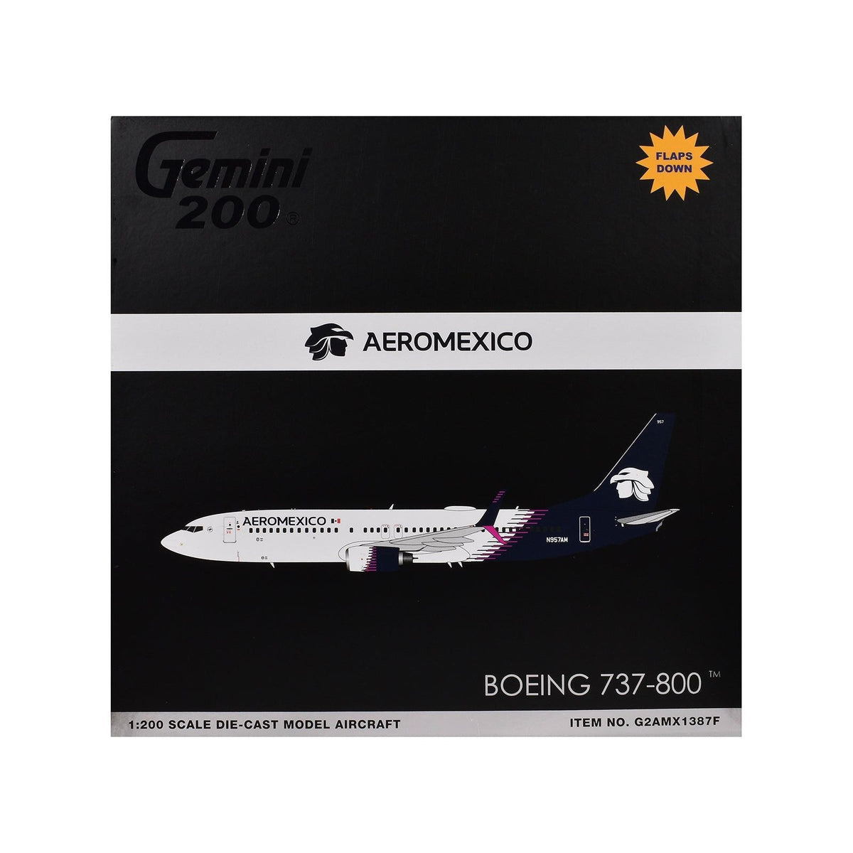 Boeing 737-800 Commercial Aircraft with Flaps Down "AeroMexico" (N957AM) White with Dark Blue Tail "Gemini 200" Series 1/200 Diecast Model Airplane by GeminiJets-GeminiJets-ModelCars.com