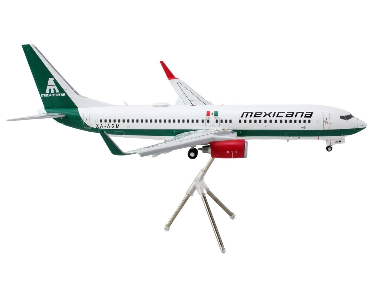 Boeing 737-800 Commercial Aircraft with Flaps Down "Mexicana" (XA-ASM) White with Green Stripes "Gemini 200" Series 1/200 Diecast Model Airplane by GeminiJets-GeminiJets-ModelCars.com