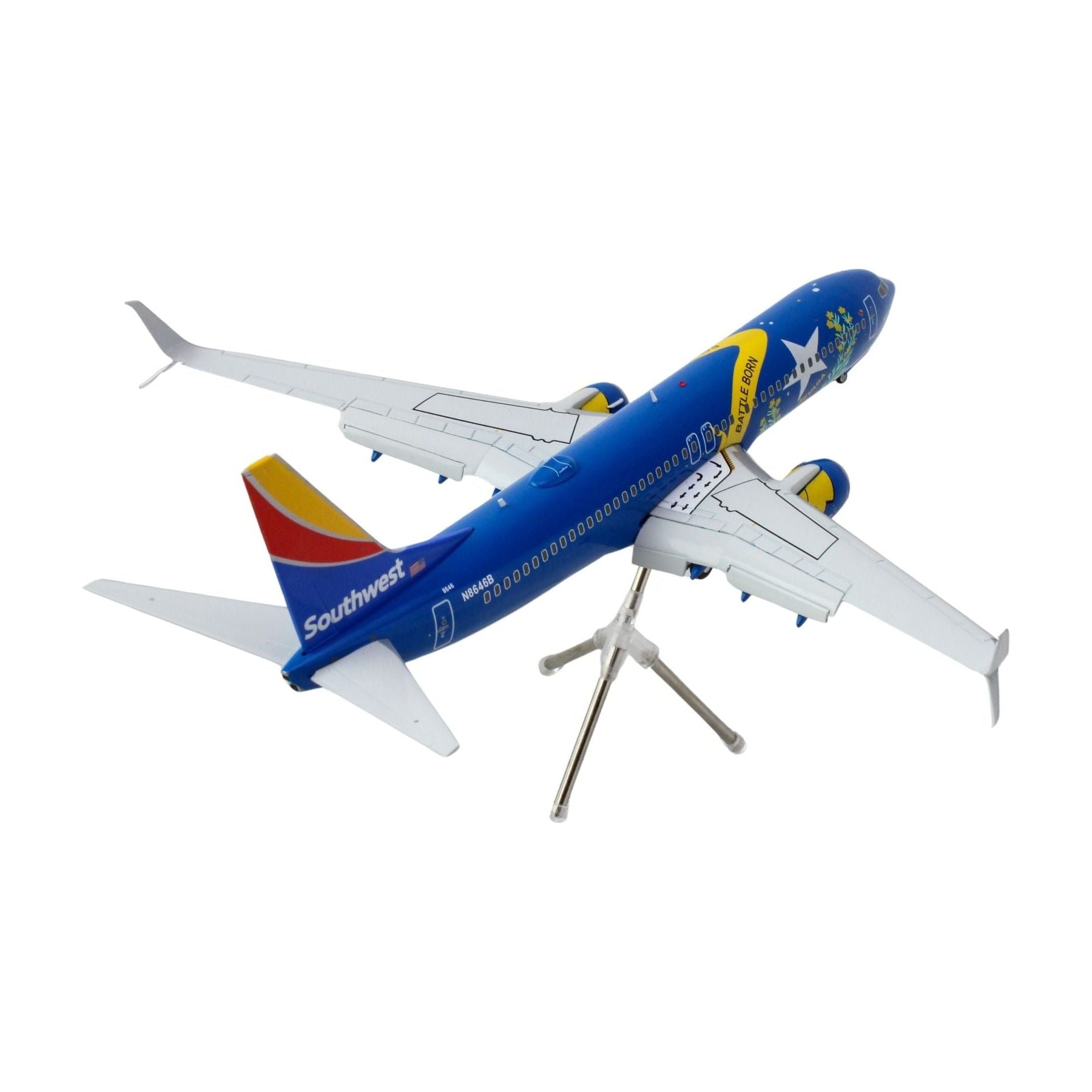 Boeing 737 - 800 Commercial Aircraft with Flaps Down "Southwest Airlines - Nevada One" (N8646B) Blue with Tail Stripes "Gemini 200" Series 1/200 Diecast Model Airplane by GeminiJets - GeminiJets - ModelCars.com